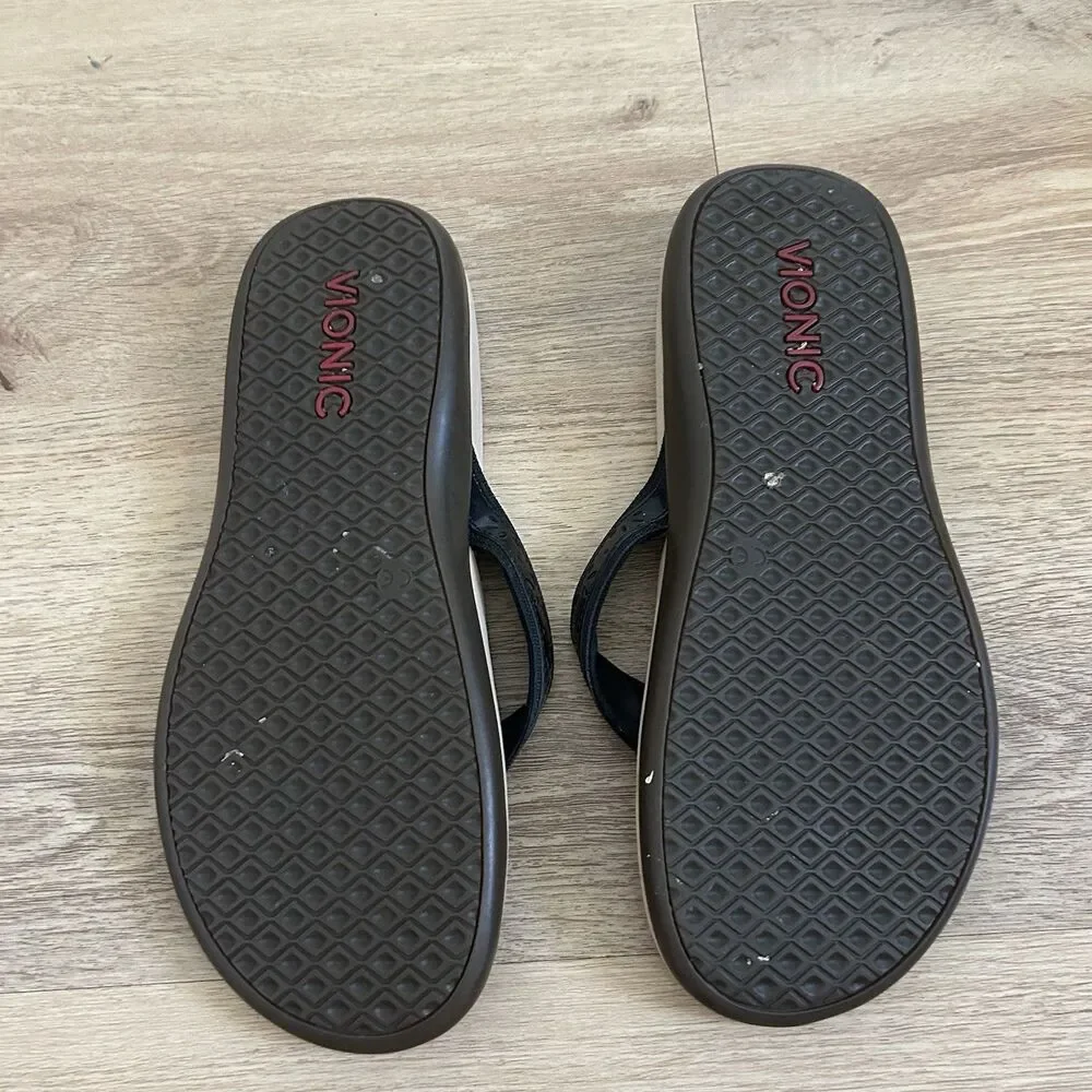 Vionic Women’s Tide Casandra Black Size 8 Leather Nylon Sandals Flip Flops Thong